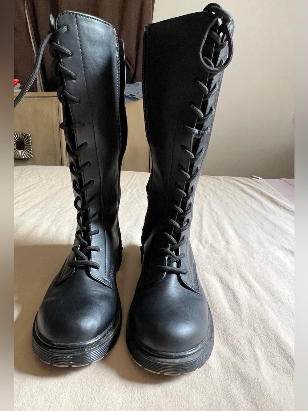 Steve Madden Black Knee-High Lace-Up Combat Boots
